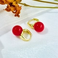 Retro gold hoops featuring large dark red pearls on white textured background - Cherry Red (A552)