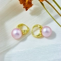 Elegant gold hoop earrings with soft purple pearls displayed on minimalist white fabric - Lavender Purple (A554)
