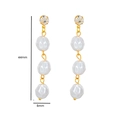 Detailed view of baroque drop earrings with 44mm length and crystal stud accent - Rhinestone Three Pearl Drop Style (A534)