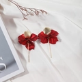 Elegant gold matte disc earrings with red 3D flower petals and long metallic tassels - Pearlescent Red