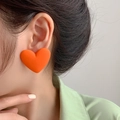 Matte orange heart stud earrings for women with frosted finish and bold geometric design - Matte Heart Orange