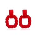 Matte red geometric twisted hoop earrings with a stylish vintage C-shape design - Red Twisted Geometric Style (A374)