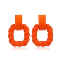 Matte bright orange geometric twist hoop earrings with a textured C-shape design - Orange Twisted Geometric Style (A375)
