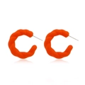 Matte orange C-shape twisted hoop earrings with a textured candy color rubber finish - Matte Orange (A387)