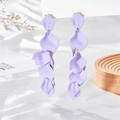 Detail of lavender layered petal tassel earrings with elegant matte finish and gold hooks - Purple (A1072)