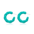 Matte cyan-blue twisted C-shape acrylic earrings with a textured woven design - Cyan Blue (A393)