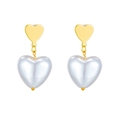 Baroque style gold heart stud earrings with large white pearl heart pendants - Heart Shape Design (A539)