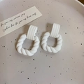 Square matte white twisted rope texture earrings with geometric 925 silver needle design - White (A380)