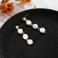 Vintage baroque irregular pearl drop earrings with gold metal and crystal accents - Three Linked Hammered White Bead Drop Earrings (A534)