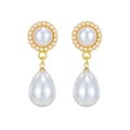 Baroque irregular pearl earrings in gold finish with vintage circular and teardrop pearls - Sunflower Halo Bead Waterdrop Pearl Earrings (A540)