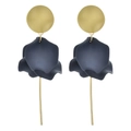 Detailed view of long petal drop earrings featuring matte blue finish and gold accents - Dark Gray