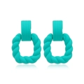 Matte turquoise geometric square and twisted hoop earrings with 925 silver needle - Cyan Blue (A381)