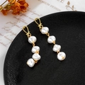 Vintage baroque irregular pearl drop earrings with elegant golden knotted metal hooks - Twisted Knot Design Four Linked Baroque Pearl Hooks (A535)