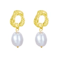 Vintage baroque pearl drop earrings with gold hammered alloy hoops on white background - Irregular Hammered Ring Style (A530)