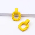 Bright yellow matte geometric square earrings with a stylish twisted acrylic drop design - Bright Yellow (A384)