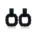 Matte black twist C-shape hoop earrings with rectangular link in a minimalist design - Black (A385)