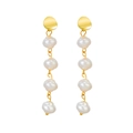 Vintage Baroque irregular pearl drop earrings with long gold chains and four pearls - Four Pearl Vertical Drop Style (A533)