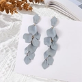 Gray-blue matte petal tassel earrings with gold links on white display card - Gray Blue (A1070)
