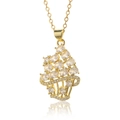 Close-up of golden sailboat pendant necklace with zircon sails and sparkling diamonds - Sailboat Style / White