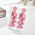 Matte pink multilayer petal drop earrings with gold rings on aesthetic background - Gray Pink (A896)