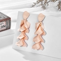 Pale pink matte layered petal earrings with elegant golden links for women - Cream White (A900)