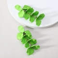Long matte green petal tassel earrings with elegant gold linking rings for women - Grass Green (A901)