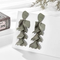 Elegant matte Morandi green layered petal drop earrings with bohemian floral design - Gray (A904)