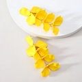 Long matte yellow petal tassel earrings with multilayer resin floral drop design - Yellow