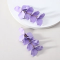 Long matte purple petal tassel earrings with gold rings for women in elegant style - Purple