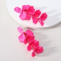 Long pink matte flower petal fringe earrings with golden rings for women style - Rose Red