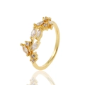 Elegante anillo de hoja dorada para mujer con brillantes piedras talla marquesa y redonda - Hojas entrelazadas con incrustaciones de diamantes
