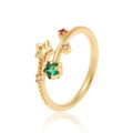 Anillo estrella dorado ajustable para mujer con cristales verdes y rojos en la banda - Forma de Estrella de Esmeralda Hueca