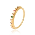Lujoso anillo abierto de oro para mujer con circonitas de colores y diseño elegante - Corona de Onda de Diamante en Fila de Colores