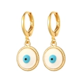 Golden round Evil Eye drop earrings with blue enamel detailing and leverback closure - White