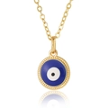 Detail of golden Evil Eye pendant with blue enamel inlay and twisted rope frame texture - Blue