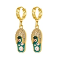 Hip hop gouden hangende oorbellen met zirkonia slippers en boze oog bedels in goud - Donkergroene Slipper Stijl (E801-8)