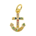 Polished gold anchor pendant with colorful zircon stones for DIY necklace and jewelry making - Anchor Shape (P35-8)