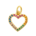 Rainbow heart pendant necklace with colorful gemstones in polished gold finish - Heart Shape (P35-10)