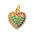 Exquisite gold heart pendant with colorful zircon micro-inlay for DIY jewelry - Concentric Rainbow Heart Style (P38-11)