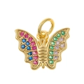 Golden butterfly pendant with colorful zircons and intricate wing details for DIY jewelry - Colorful Zircon Butterfly Style (P38-10)