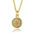 Schicker goldener Kreisanhänger mit bunten Pavé-Edelsteinen an einer zarten O-Kette - Regenbogen Scheibe Stil