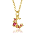 Detail der goldenen Mondsichel-Halskette mit rosa Herz-Zirkonia auf einer Ankerkette - Rosa Mond Stern Stil