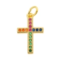 Rainbow gemstone cross pendant charm in 18K gold plated finish for DIY jewelry - Cross Shape (P35-2)