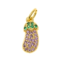 Whimsical eggplant pendant with purple and green cubic zirconia in gold plating - Eggplant Shape (P35-5)