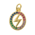 Gold oval pendant with lightning bolt symbol and colorful cubic zirconia inlay - Oval Lightning Style (P38-6)