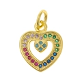 Rainbow cubic zirconia heart pendant with hollow gold-plated copper for DIY jewelry - Double Heart Hollow Style (P38-7)