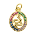 Golden oval snake pendant with multi-color zircon inlay and intricate metal details - Vintage Snake Oval Style (P38-8)