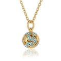 Détail du pendentif sphère évidée dorée avec émail œil bleu et chaîne raffinée - Émail Bleu Clair Blanc Noir (D671-6)