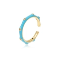 Detalle de anillo ajustable en oro con esmalte azul claro y piedras de circonio - Abierto Ajustable / Azul cielo