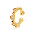 Macro shot of gold evil eye ring featuring hexagonal zircon settings and colorful enamel - Adjustable Open / Red Black White Style (J804-7)